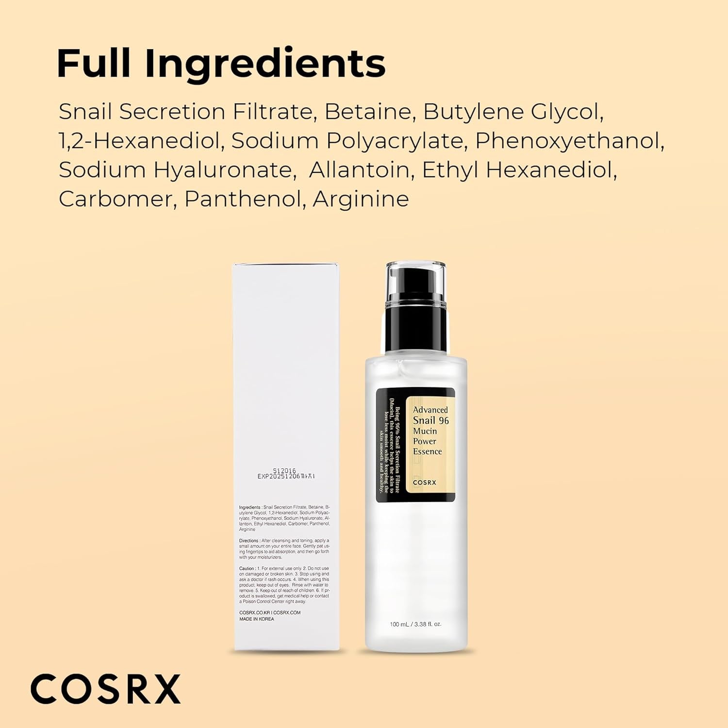 Snail Mucin 96% Repairing Serum, Hydrating Serum for Face with Snail Secretion Filtrate for Dull Skin & Fine Lines, 100Ml, Korean Skin Care